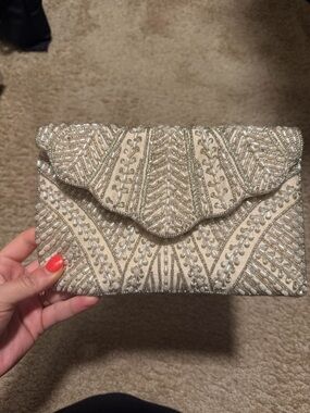 Embellished Cream Beaded Clutch